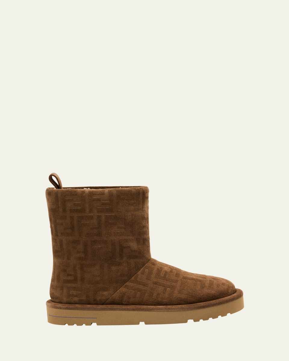 Shearling-Lined FF Embossed Leather Ski Boots